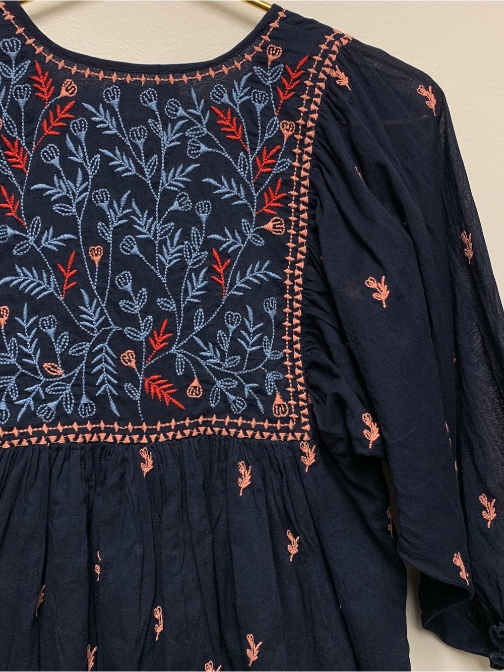 Pink Chicken Ave Bella Embroidered Dress Girls Size 14 Navy Blue Boho Peasant - Picture 8 of 11
